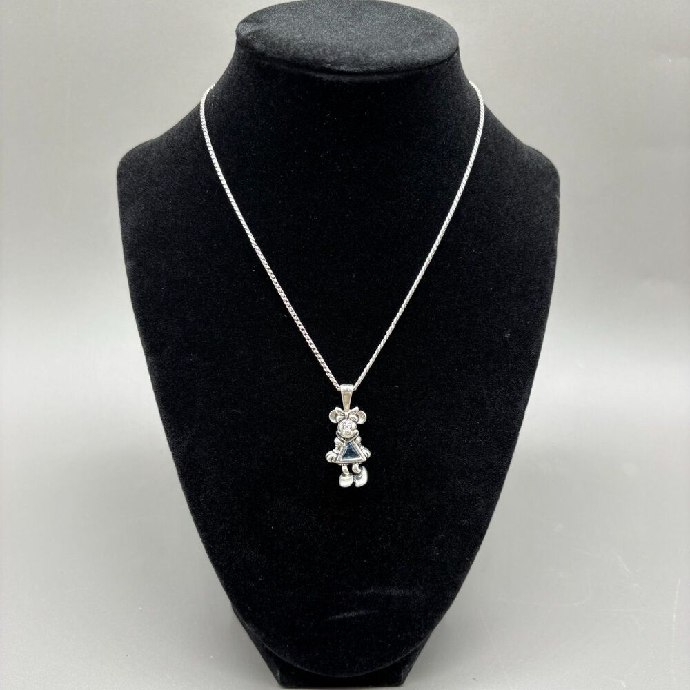 Disney Sterling Minnie Mouse Necklace March Birthstone Aquamarine 925 Silver